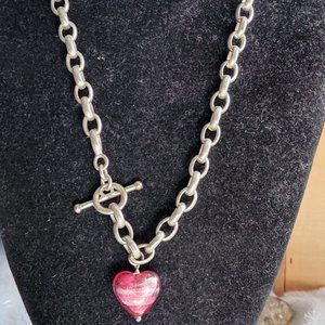 Lovely Vintage Sterling Silver Glass Heart Pendant  18" 33.3g